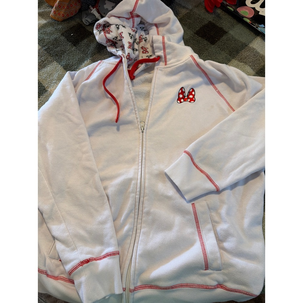 Disney Parks Minnie Mouse White Full Zip Hoodie Red Contrast Stitch Plus Size 1X